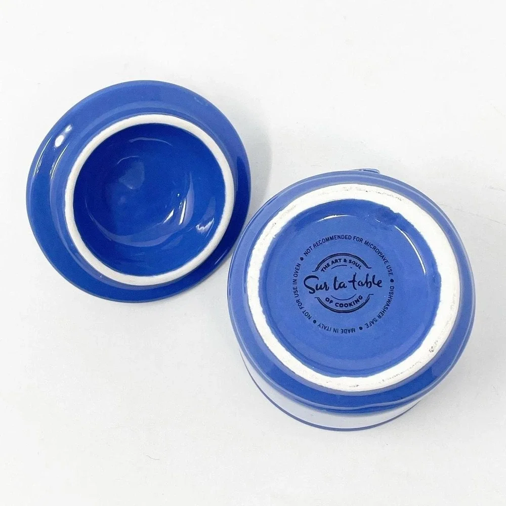 Sur La Table Cornflower Cobalt Blue Ceramic Canister Jar w Lid Berries Leaves